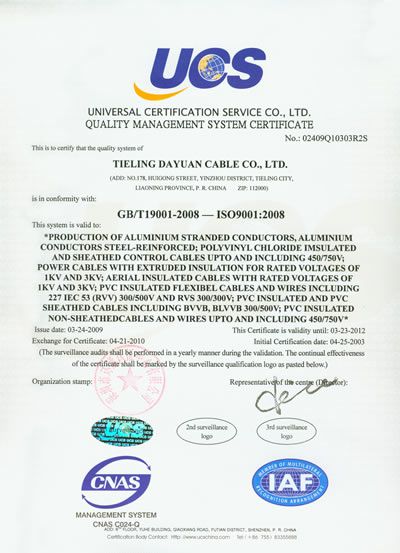 質(zhì)量管理體系認(rèn)證證書(shū)（英文）